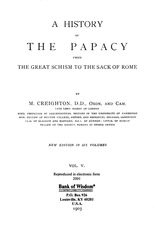 (image for) A History of the Papacy, Vol. 5 of 6 Vols.